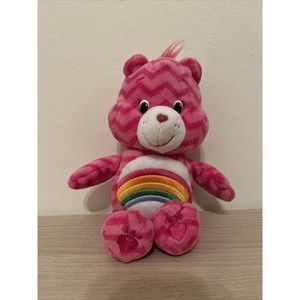 PINK Care Bears Cheer Bear Plush 8.5" Tall Pink Stripes Rainbow SUPER HAPPY
